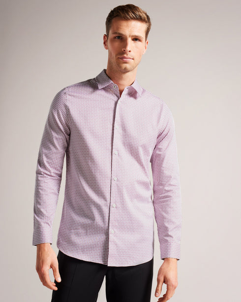 CONIFUR-Shirts-If you're looking for a shirt to stand out in, look no further than CONIFUR. Made from a comfortable cotton blend, its geometric spot print is the star of this smart piece. Button up shirt Cotton blend Long sleeved Geometric circle print Contrast lining Tobias is 6'1" / 1.86m and wears Light Blue in a Ted size 3- Ted Baker Romania